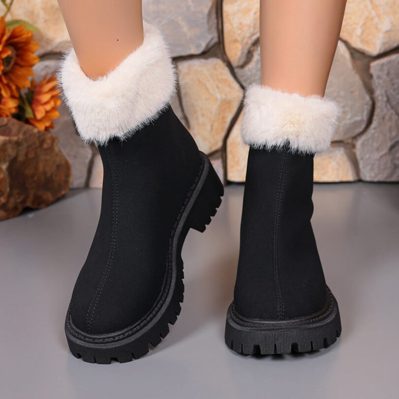Square-heeled Snow Boots Winter Plus Velvet Platform Plush Shoes Fashion Warm Non-slip Mid-calf Boot For Women - Image 4