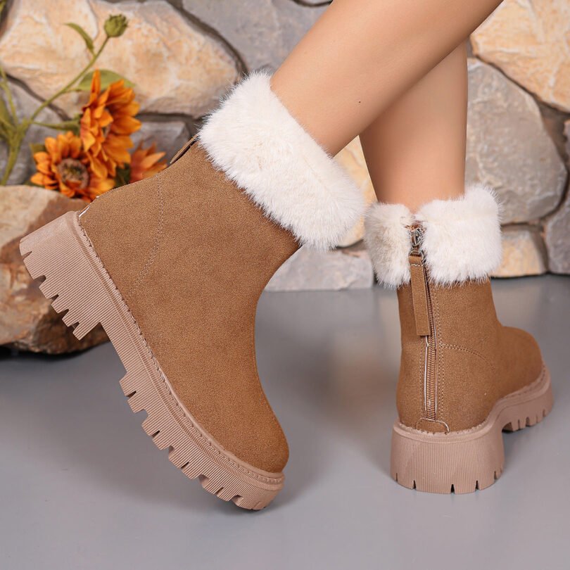 Square-heeled Snow Boots Winter Plus Velvet Platform Plush Shoes Fashion Warm Non-slip Mid-calf Boot For Women - Image 2