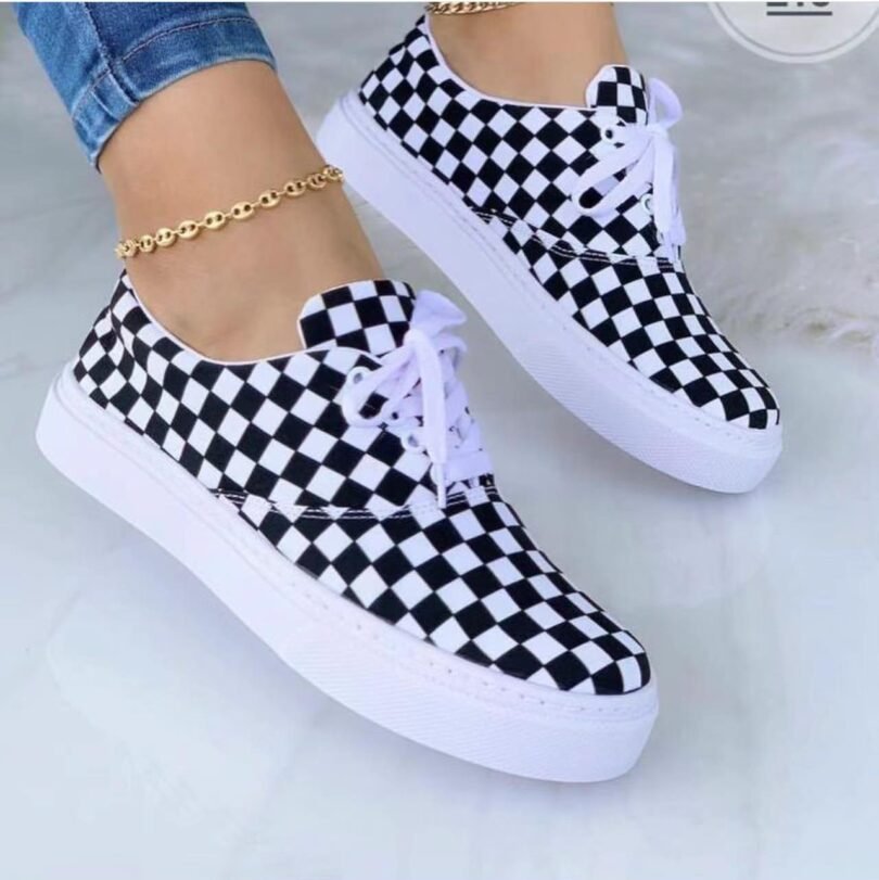 Women Lace-up Print Canvas Fashion Sneakers - Image 9