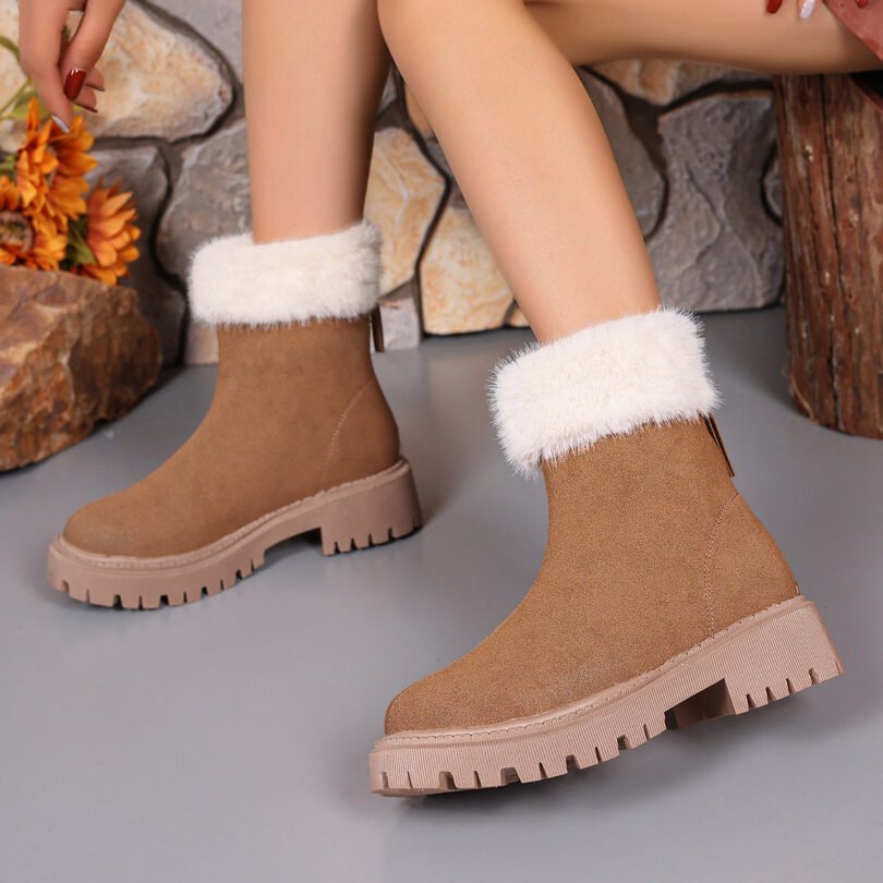 Square-heeled Snow Boots Winter Plus Velvet Platform Plush Shoes Fashion Warm Non-slip Mid-calf Boot For Women - Image 6