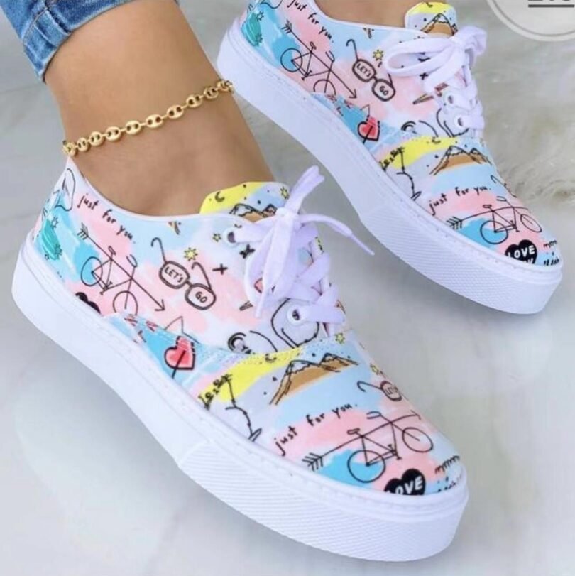 Women Lace-up Print Canvas Fashion Sneakers - Image 7