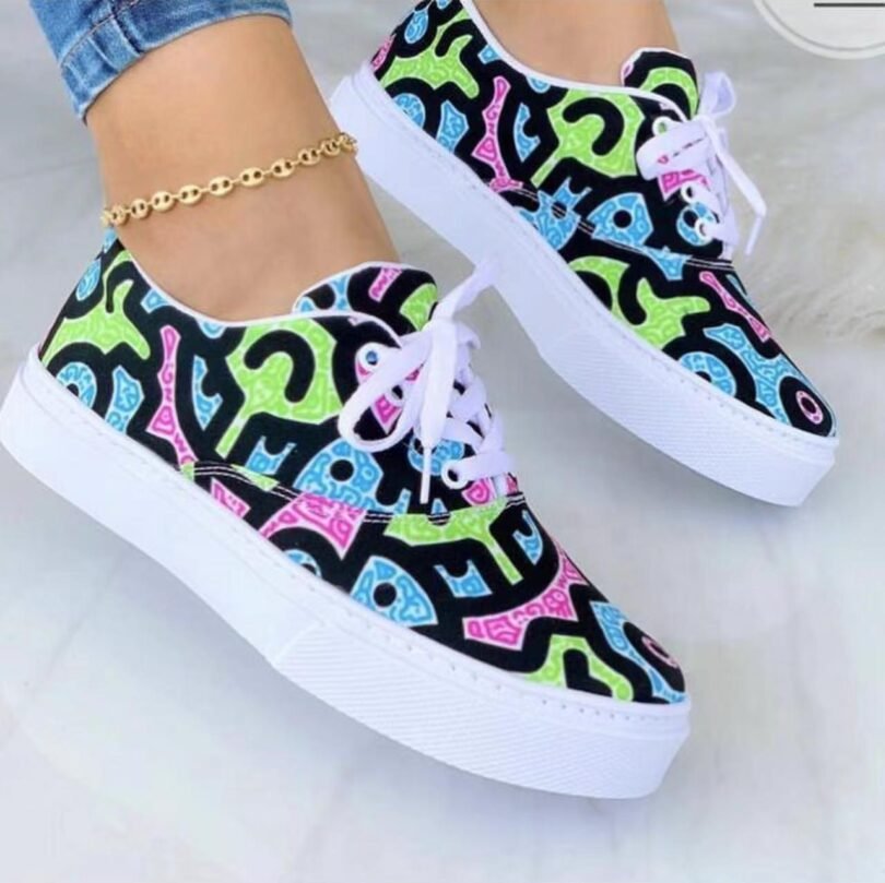 Women Lace-up Print Canvas Fashion Sneakers - Image 10