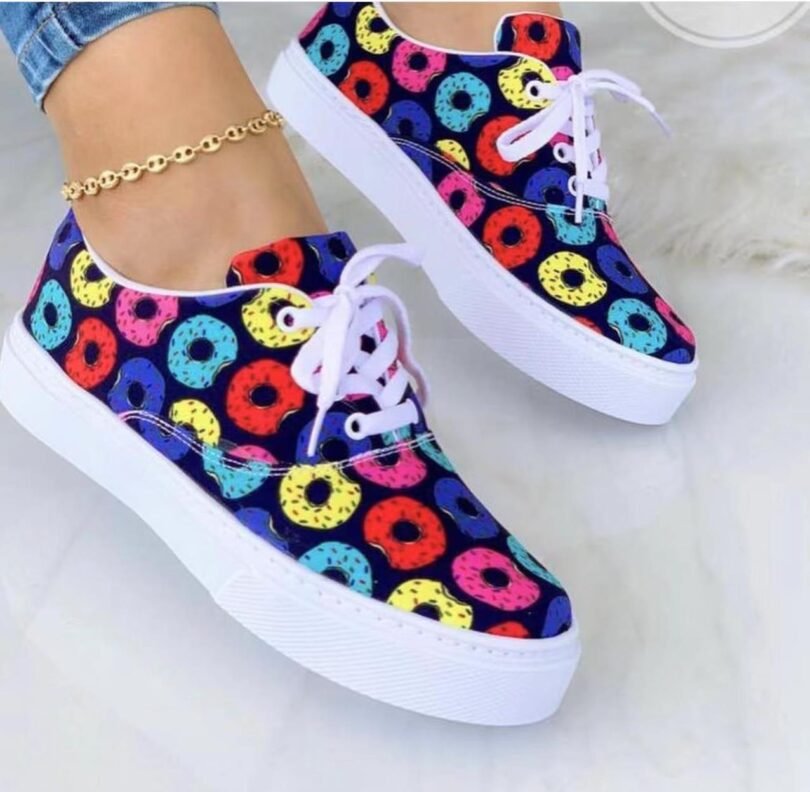 Women Lace-up Print Canvas Fashion Sneakers - Image 6