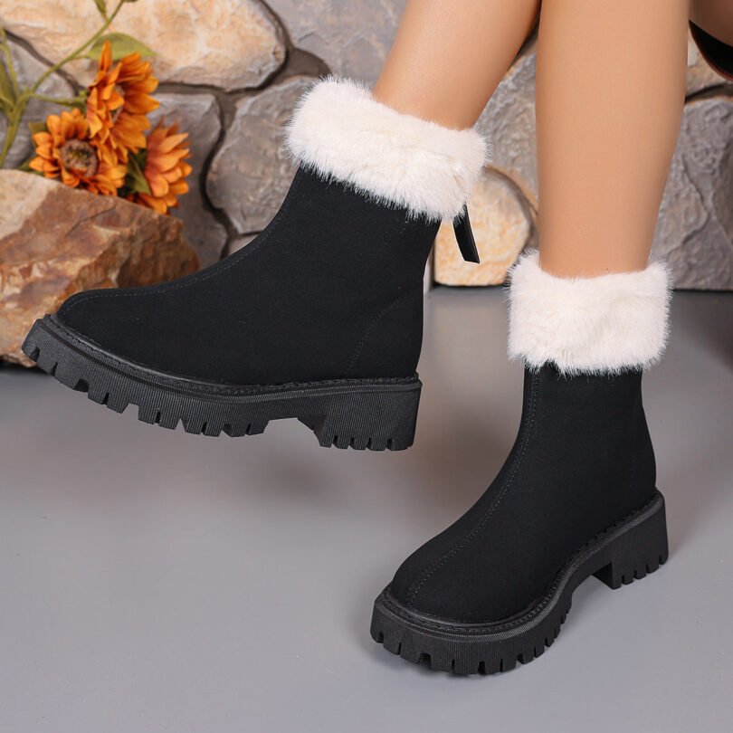 Square-heeled Snow Boots Winter Plus Velvet Platform Plush Shoes Fashion Warm Non-slip Mid-calf Boot For Women - Image 8